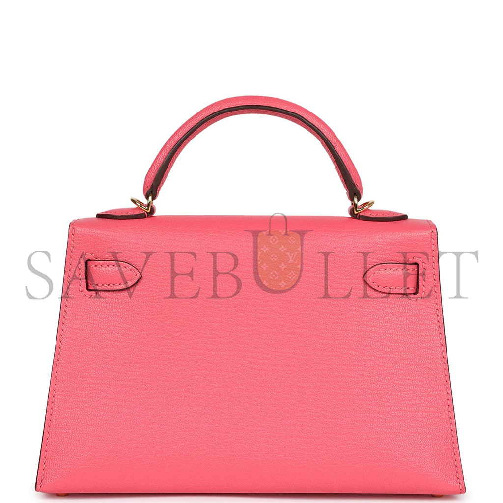 HERMÈS MASTER MINI KELLY II SELLIER ROSE AZALEE CHEVRE MYSORE GOLD HARDWARE (19*12*5.5cm)